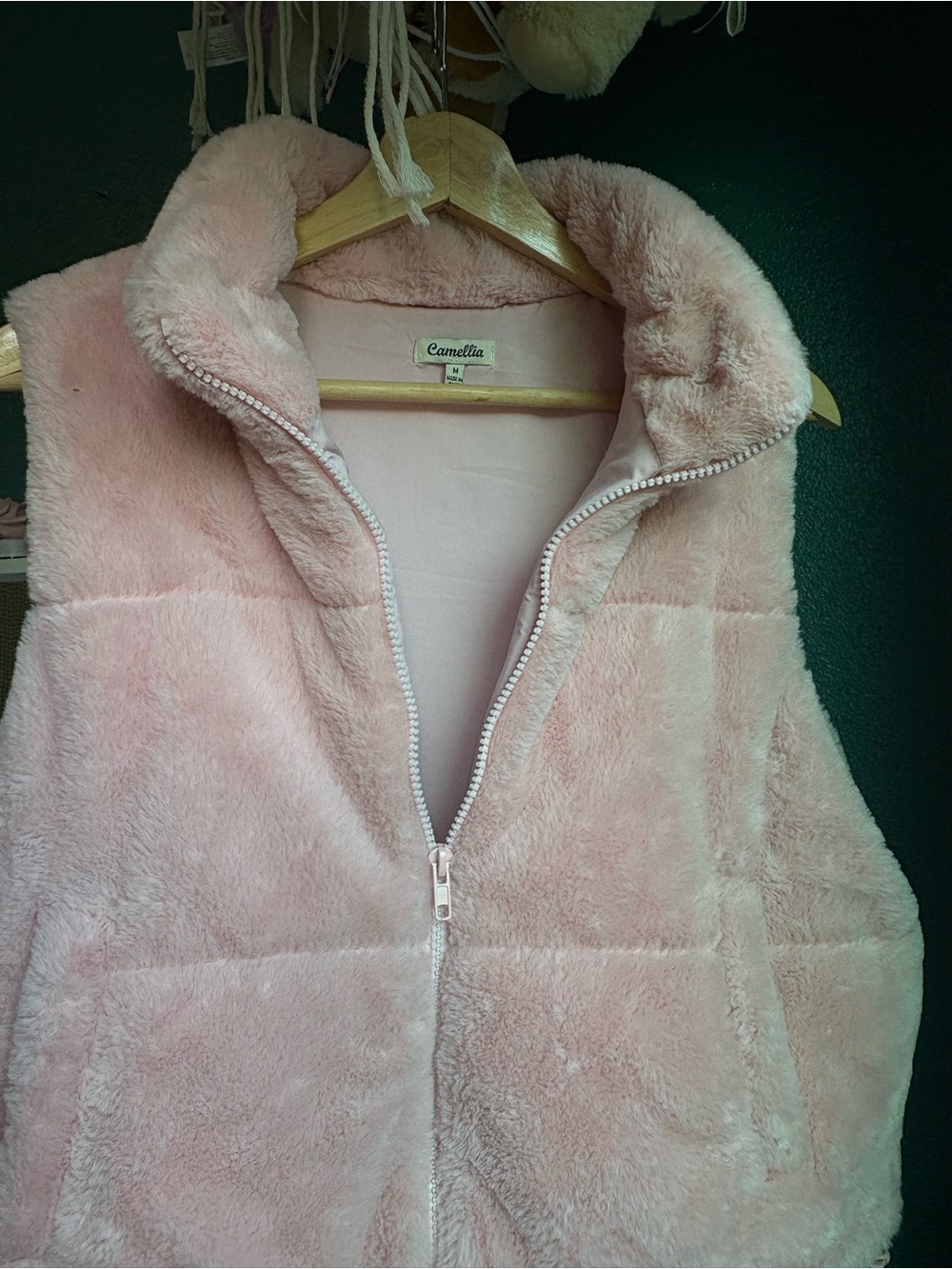 Camellia Women's Blush Pink Teddy Vest with Zip Front